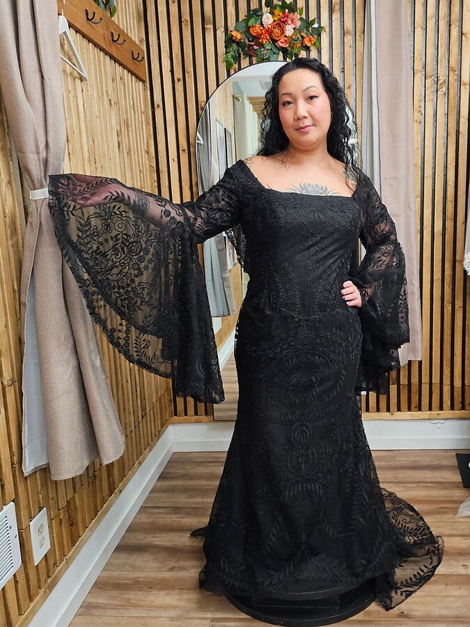 LD Couture black long sleeve Halloween wedding dress