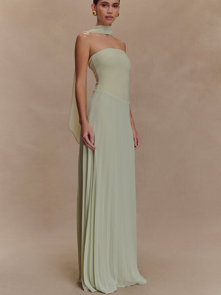 Meshki chiffon green scarf summer wedding guest dress