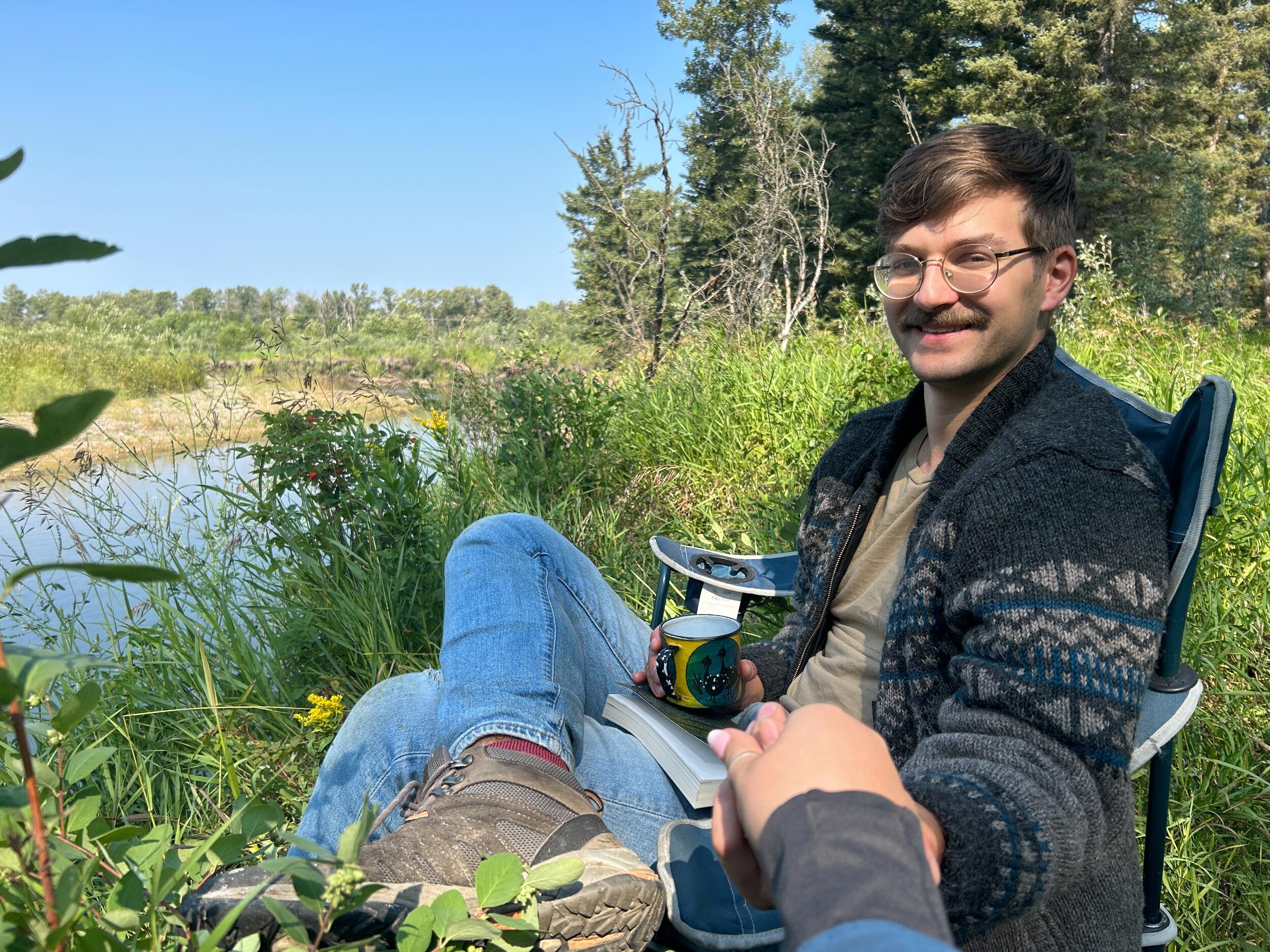 We like to read books aloud to each-other in the woods.