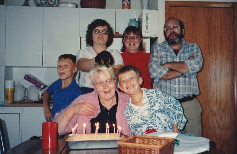Celebrating Brian's Grandma's birthday. Brian was about 8 years.
