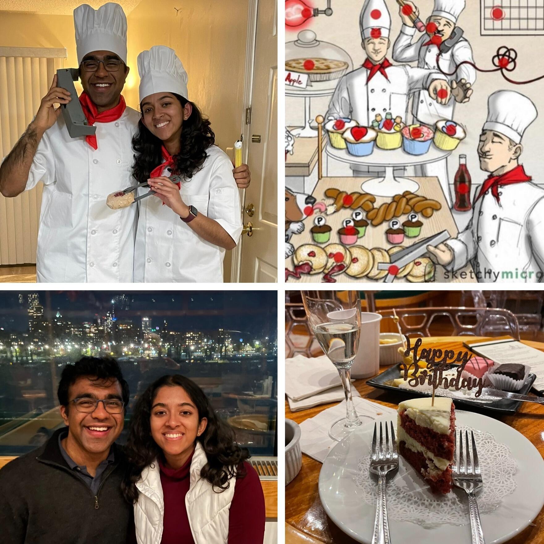 Ankitha and Amol celebrated their first Halloween together, dressed up as chefs from a Sketchy Micro video (iykyk - it’s a medical study tool)! They also spent their birthdays together, especially since they are exactly one week apart!