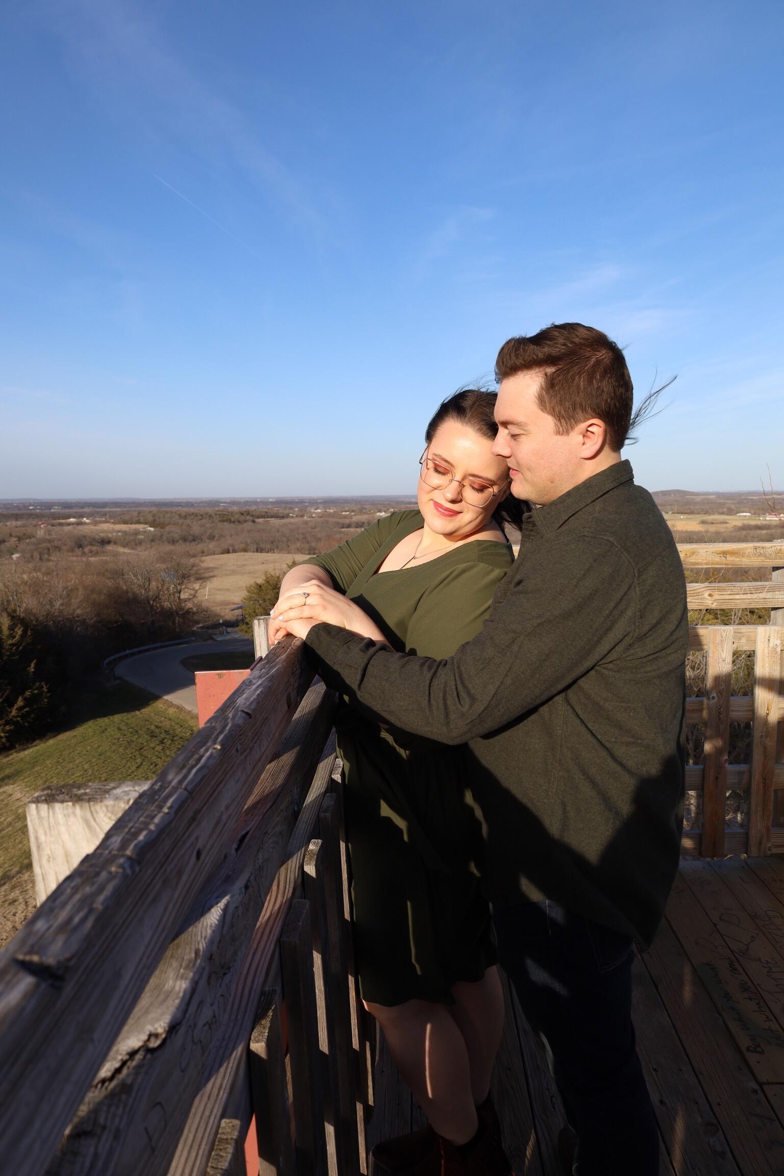 Engagement photo shoot -  on the top of the Wells Overlook tower.