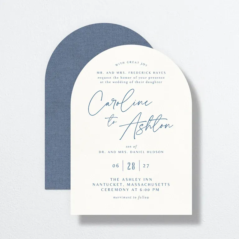 Coastal Love blue wedding invitations from The Knot