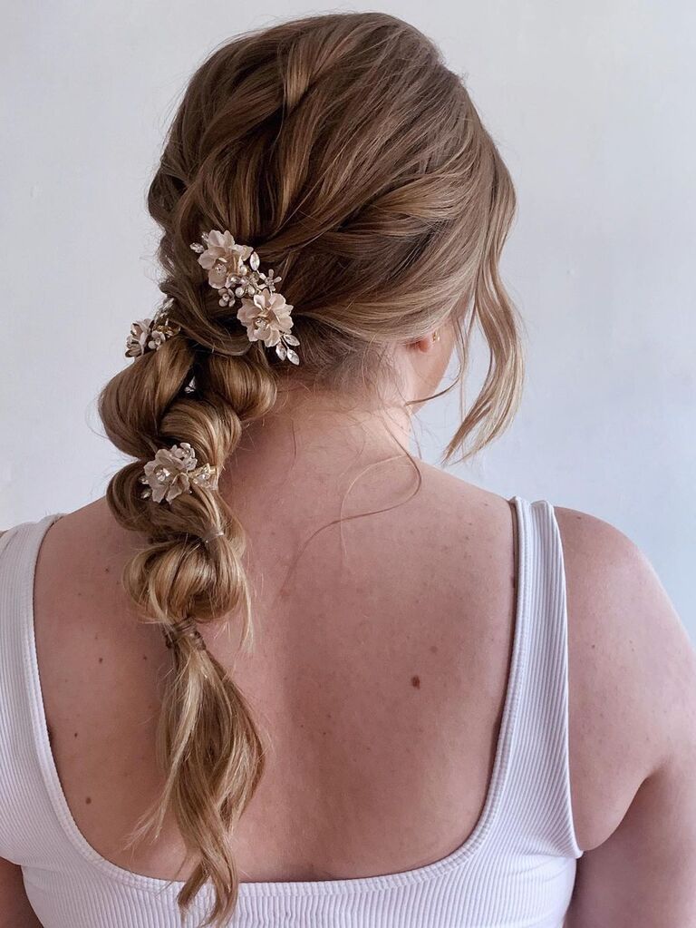 Embellished wedding bubble braid for long hair
