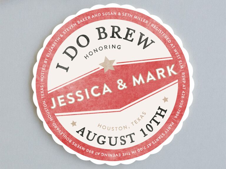 Circular coaster with I Do Brew text and red and white background