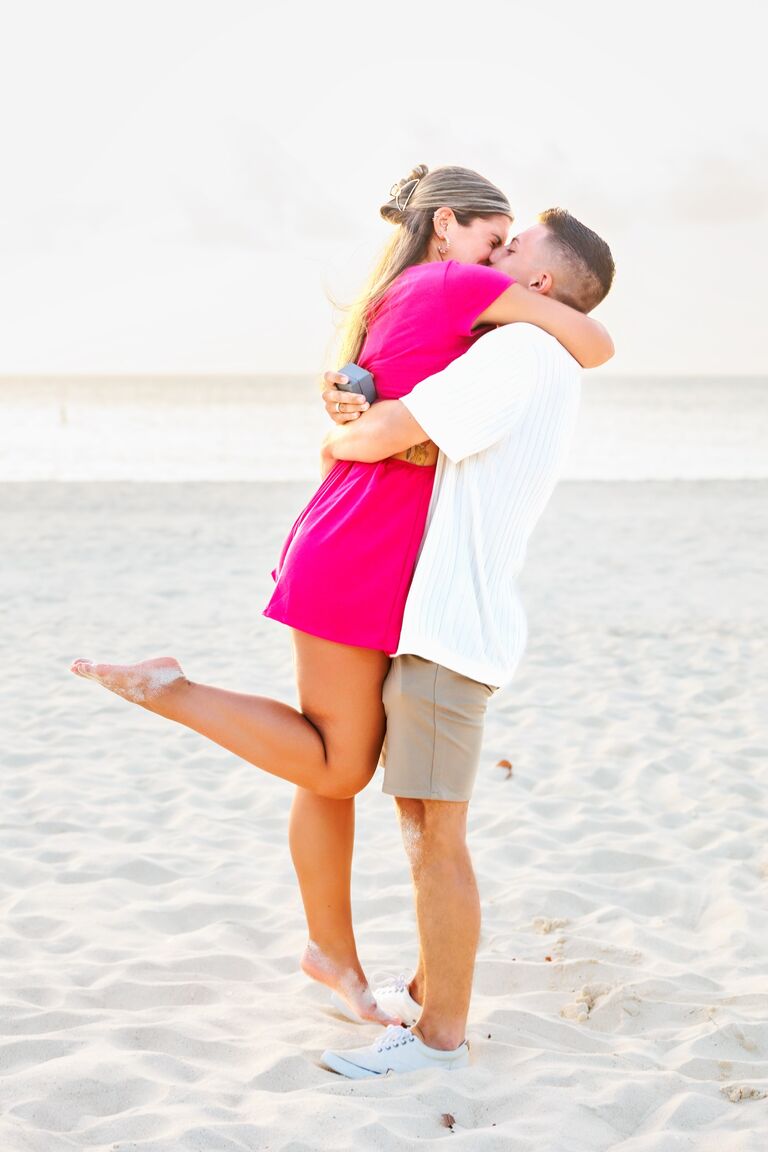 Jake proposed in July of 2024 in Aruba on the beach of the resort where they first met.