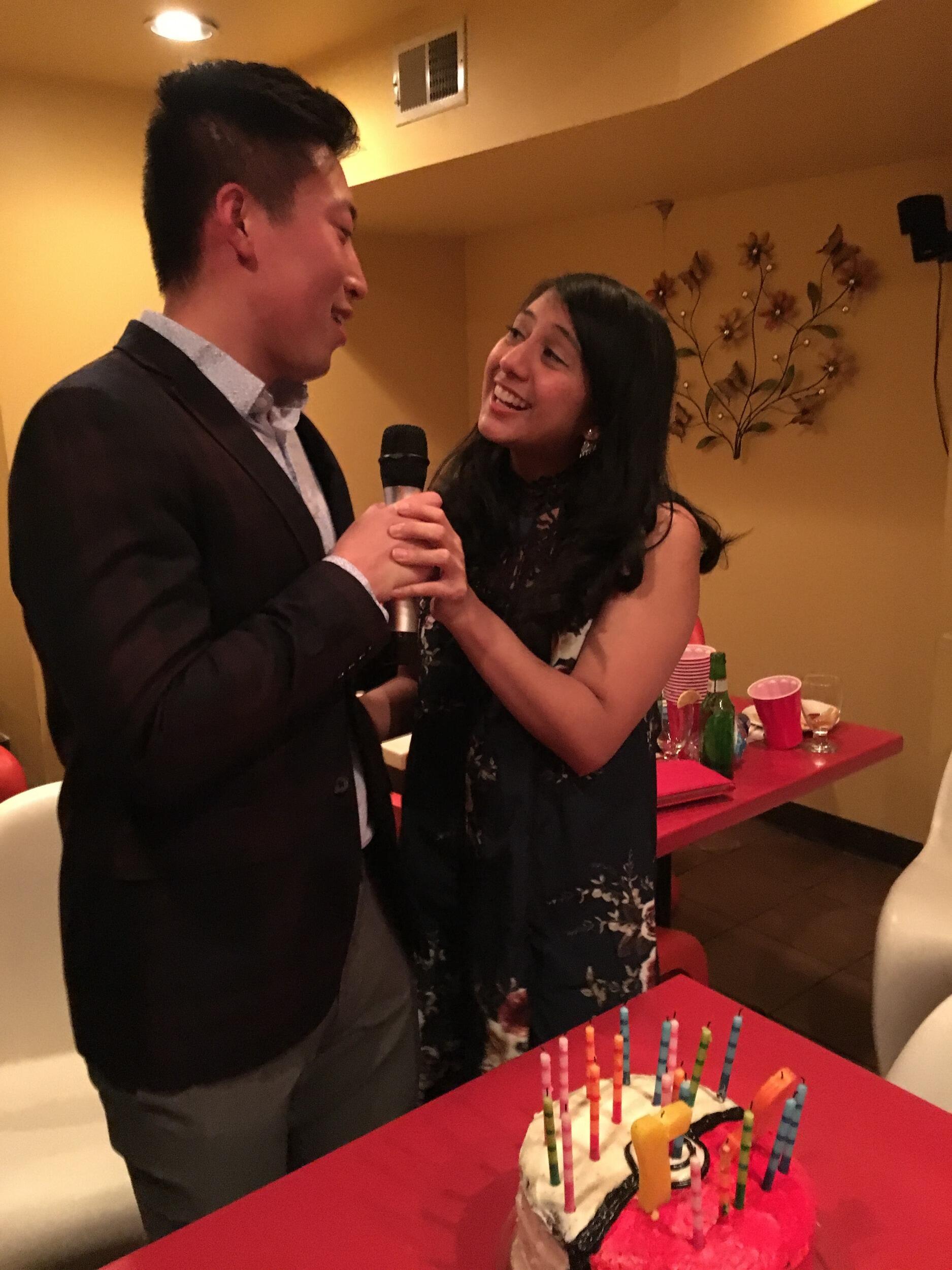 Karaoke is one of the couple's favorite past times. Frank sure loves to embarrass Pardes with a serenade or two. (She secretly loves every moment of it!)