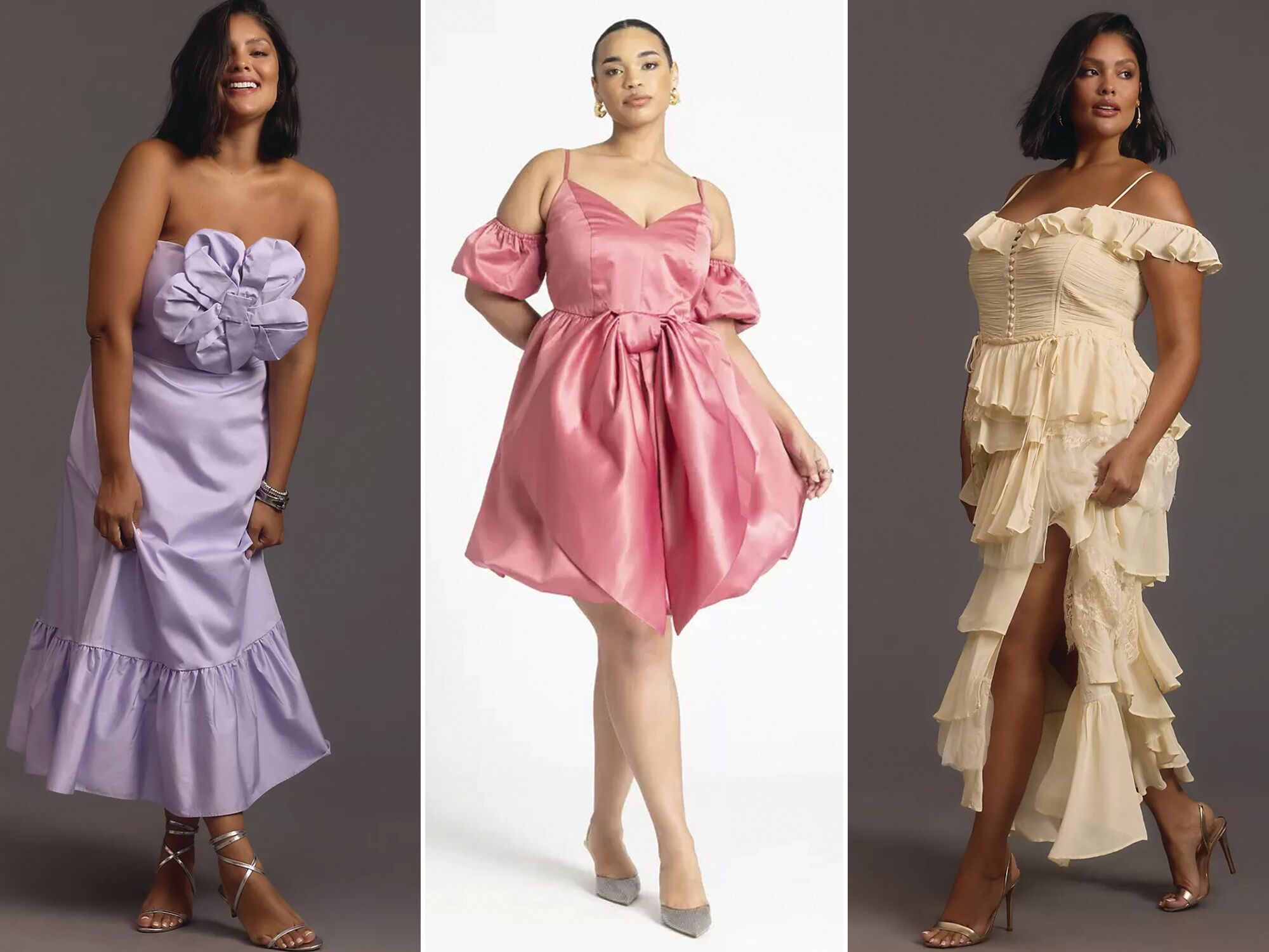 Three plus-size spring wedding guest dresses