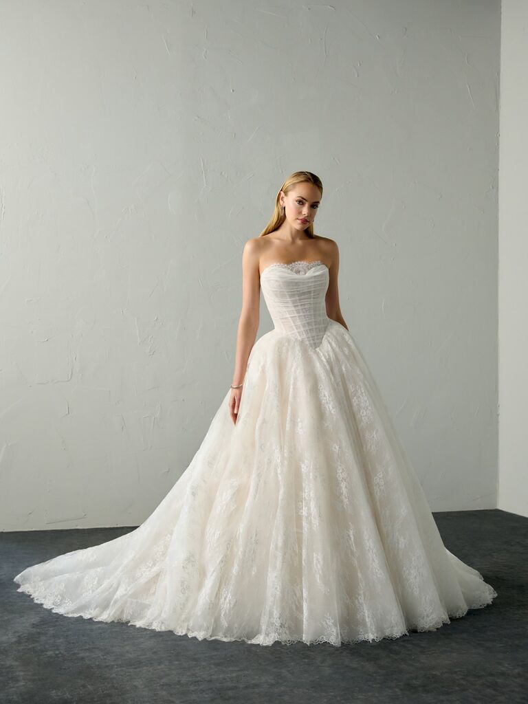 Strapless lace ballgown with corset bodice