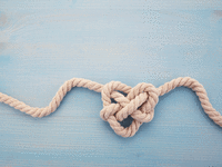 Rope knotted to look like a heart.