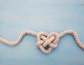 Rope knotted to look like a heart.