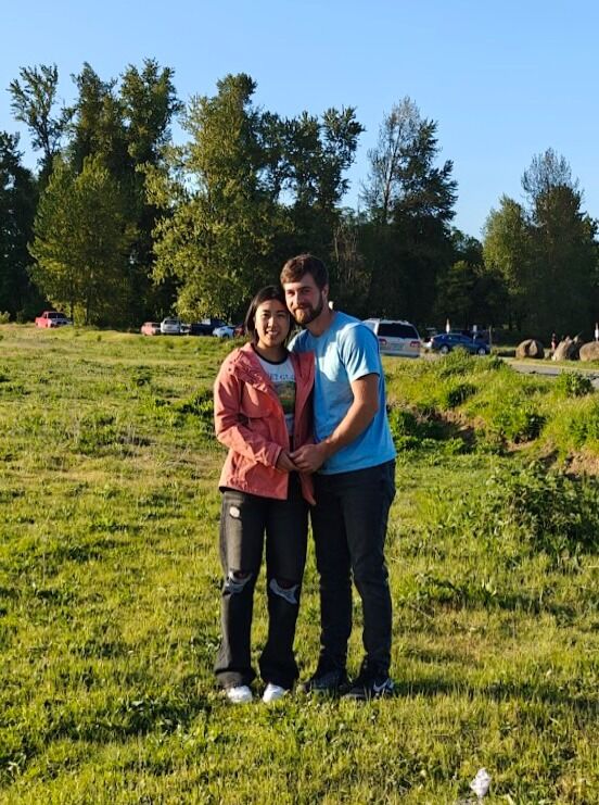 Our first ever picture taken together at a park after Alex teaching Min how to juggle! Alex was very proud of his beard that he grew!