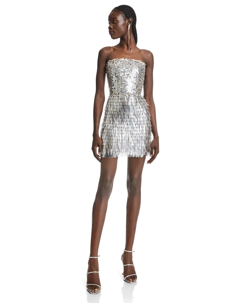KYHA Studios silver sequin mini dress for engagement photos