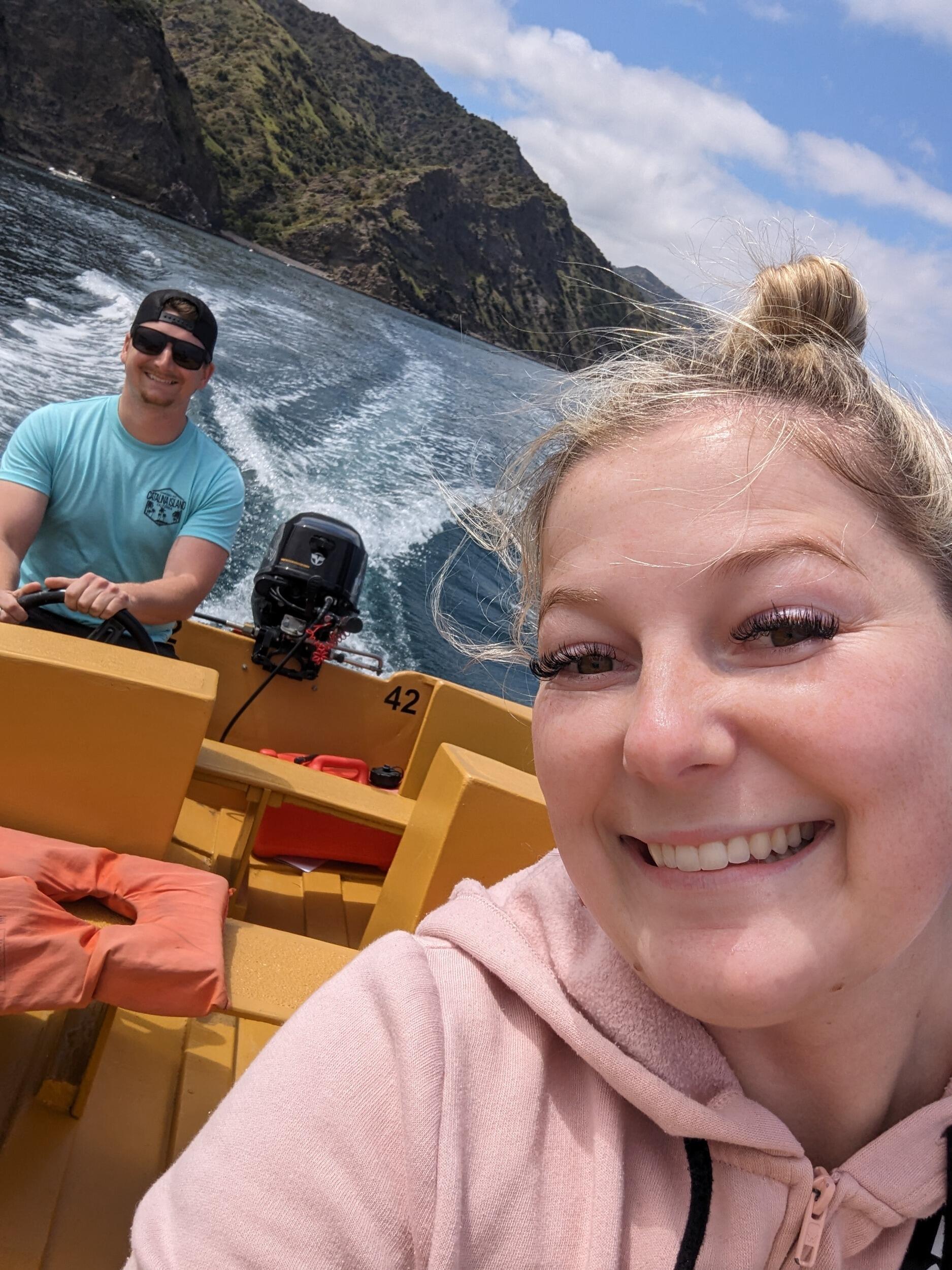 Jared and Hannah spent a few days on Catalina Island. The two rented a boat for the day and went around the whole island. 