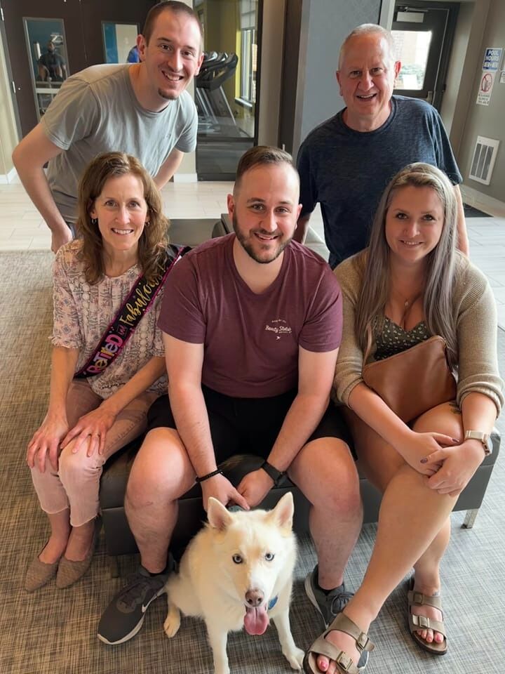 Miki and Blake with the Telshaw family, at a retirement party for Blake's mom.