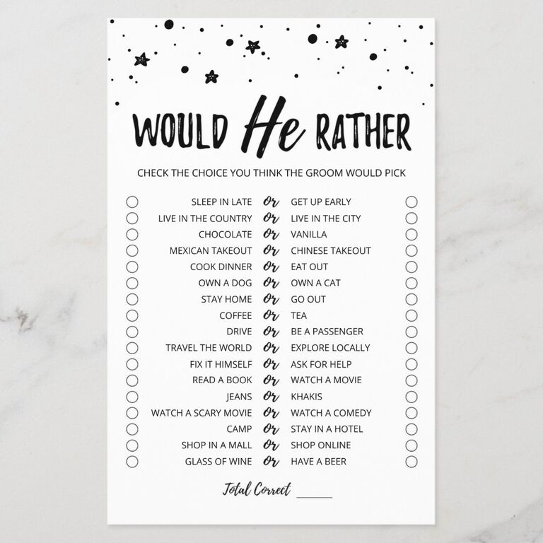 'Would He Rather' editable bachelor party game