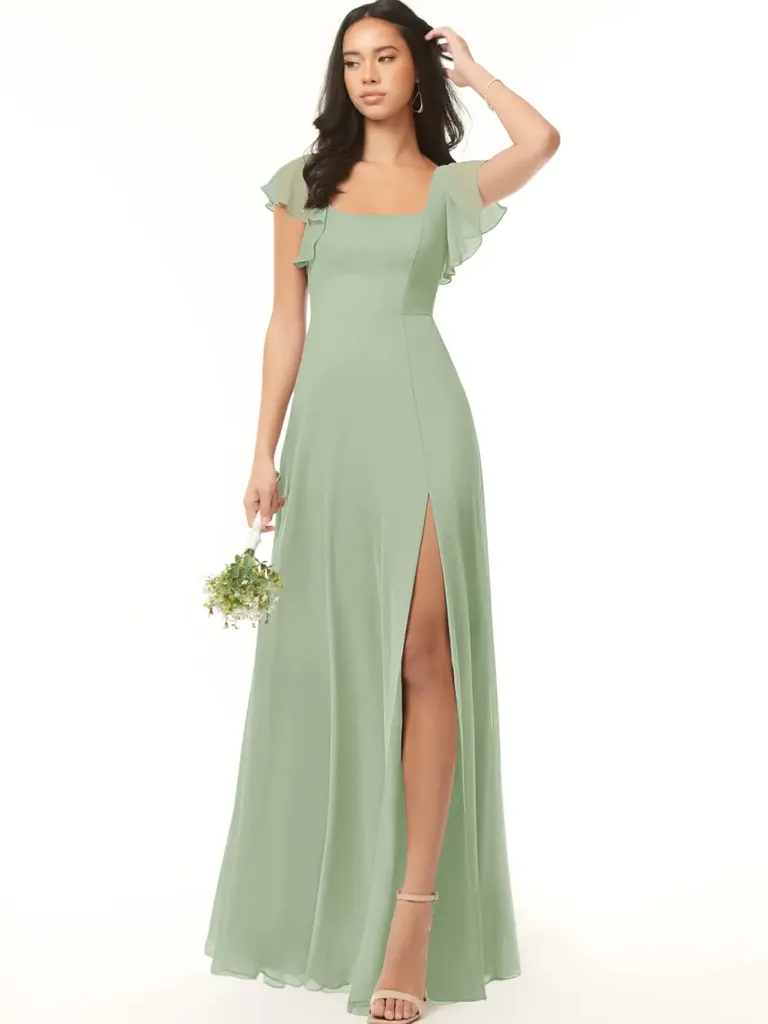 Dusty sage a-line mommy and me dress for wedding from Azazie