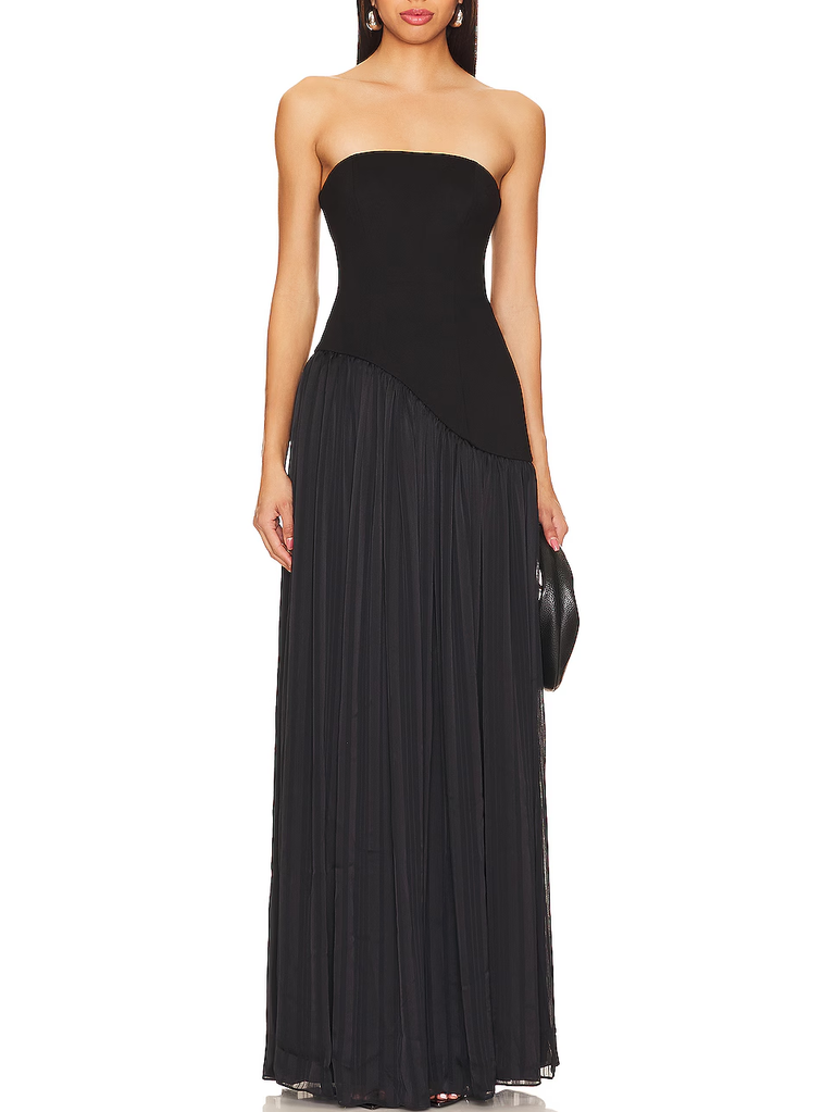 black strapless ruffle dress Sherri Hill 55942 - Long Velvet A-line Dress main image 1