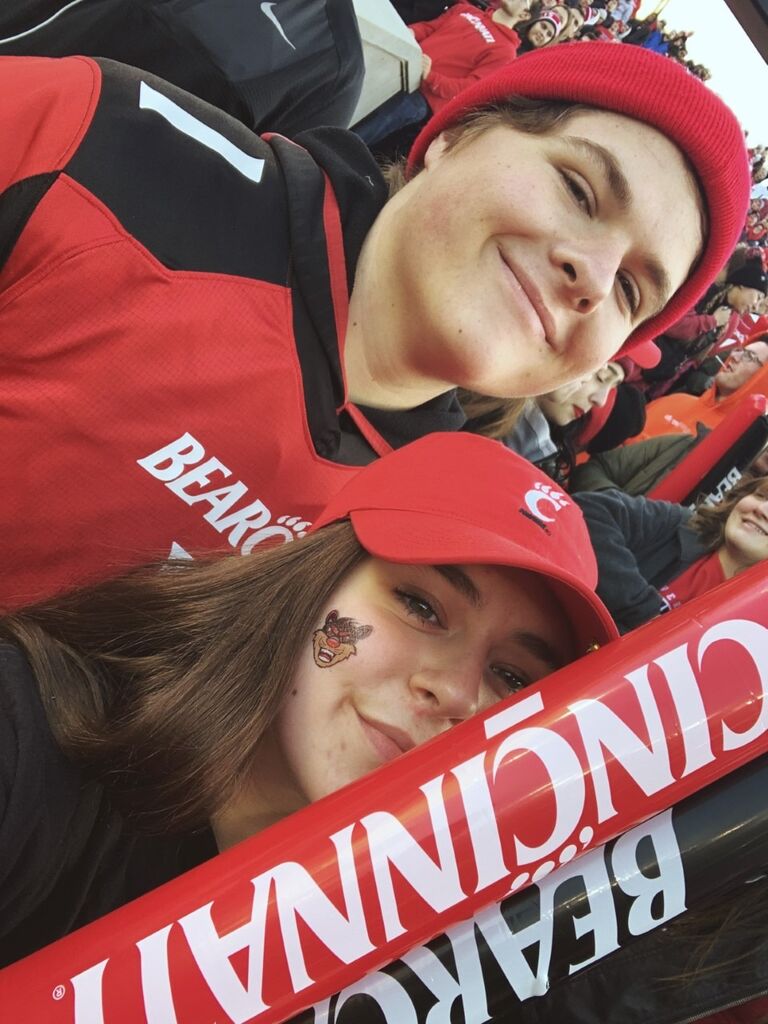 Marisol and Michael inside Nippert Stadium, FRONT ROW, for the Bearcats V Connecticut game (48 - 3 , Bearcats take the win!)
