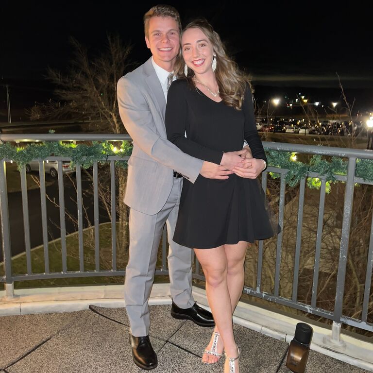 Hope and Nathan taking a picture in what felt like zero degree weather at Taylor's winter formal.