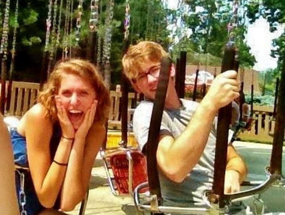 Alex and Kara stayed connected through Vine Street young adults trips, like this one to Holiday World!