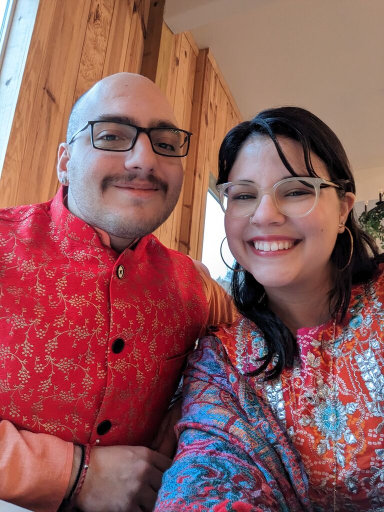 Matt sports a mustache to the wedding in North Carolina and Jeny is very supportive about it