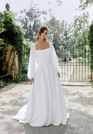 Satin A-Line with Pleated Bodice and Chiffon Blouson Sleeves