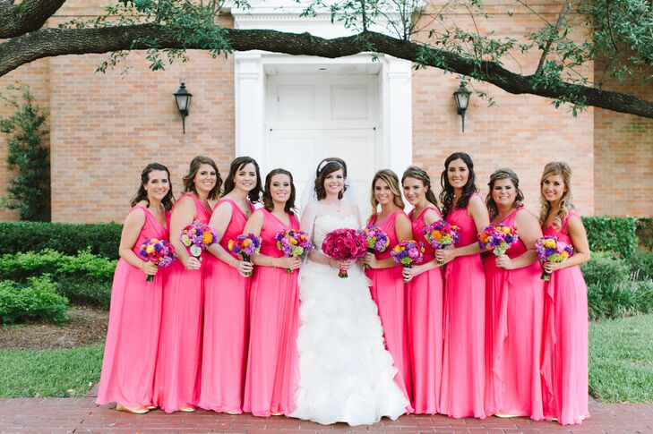 bright pink bridesmaid dress