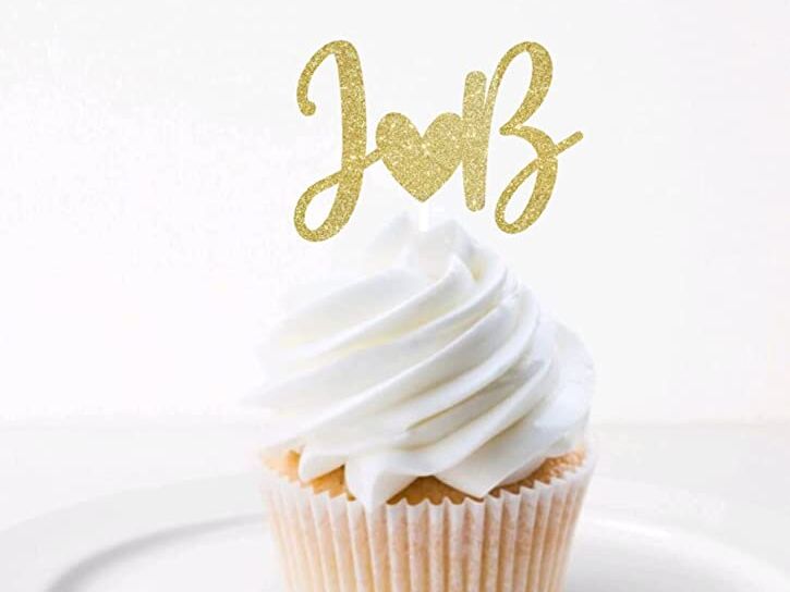 Gold Glitter Wedding Initial Cupcake Topper