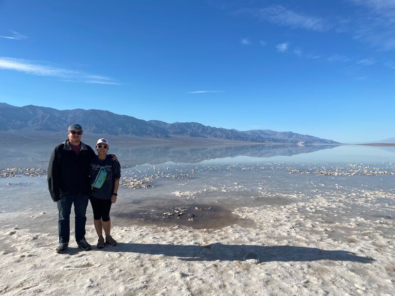 Death Valley, 284 feet below sea level! We were so delighted  even at rock bottom! 