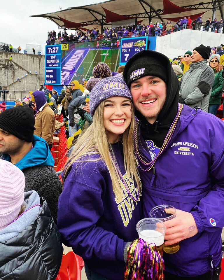 Joey and Casey enjoy more years together at JMU surrounded by friends, family, football, beautiful Blue Ridge Mountains, and beer! 