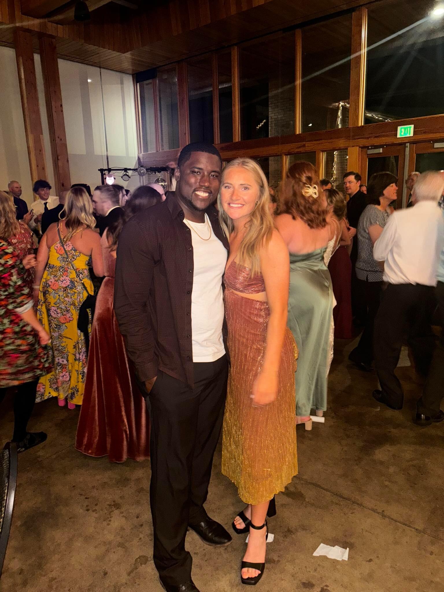 Sam and Thomas at Sam's close friend and teammate Elise and her Husband Nathan's wedding.