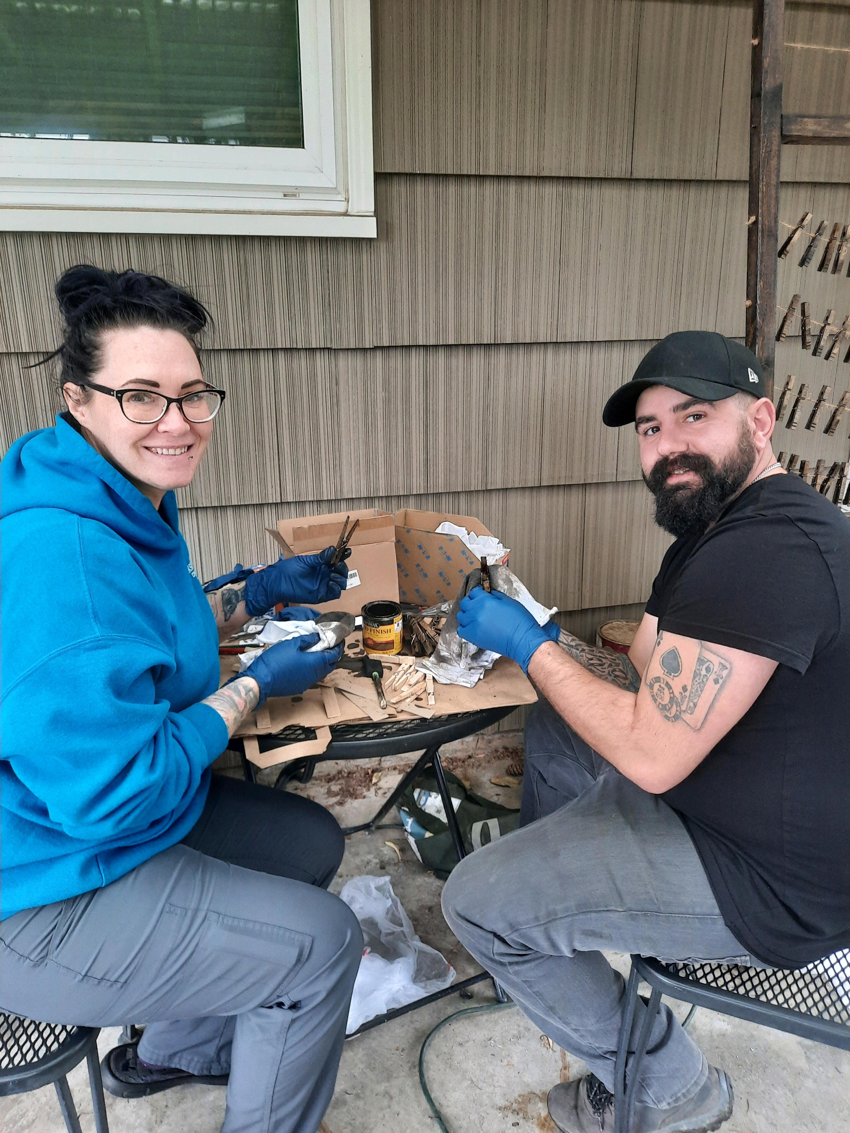 Working on wedding decorations together 