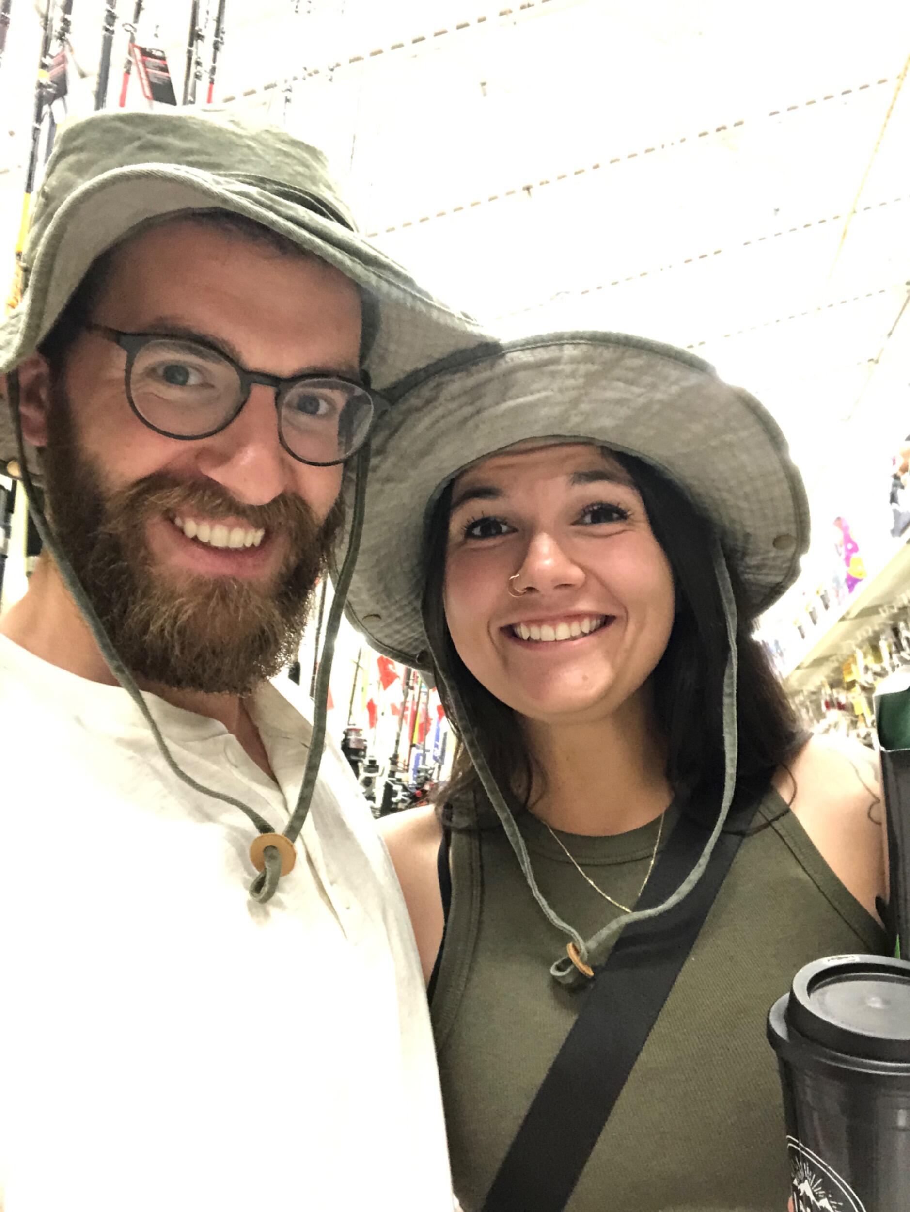 Hunting for fishing gear, for a week at MBC with friends and family. Regrettably we didn't end up buying the hats...