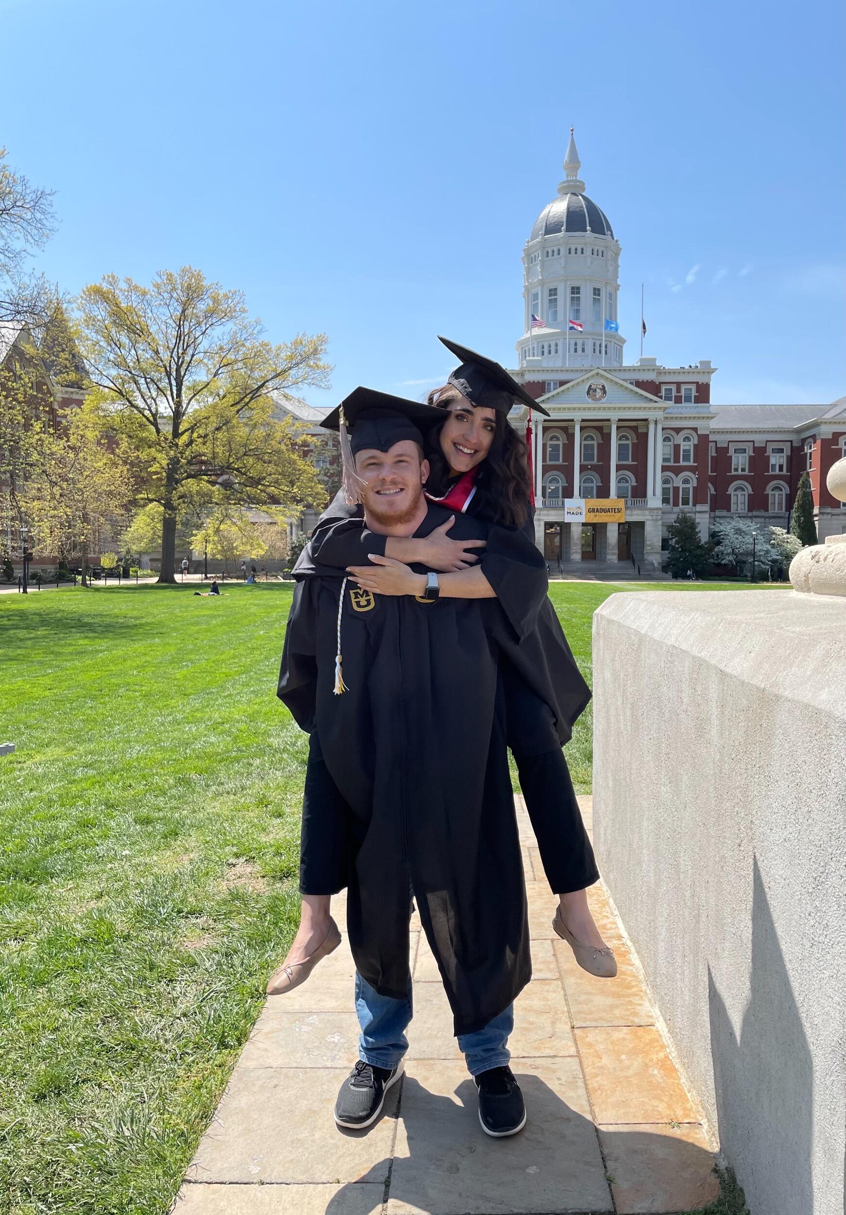 Jacob and Kassidy celebrate their graduations together! Since Kassidy's commencement was canceled due to COVID, she walked just a week before Jacob. They just wish they would have worn their hats the right way...looks like you can't learn everything in college! (Jacob used this photo for Clue #5 on the Easter Egg hunt leading to his proposal.)