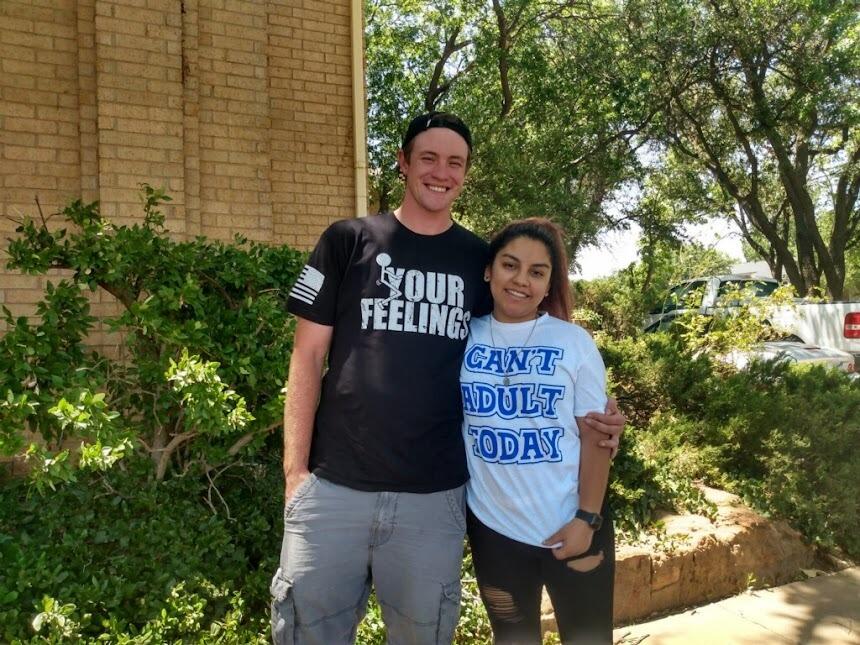 Our first picture as a couple! Our shirts really showcased our personalities. 