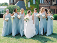 Bridesmaids with various hairstyles including braids, updos, and half up