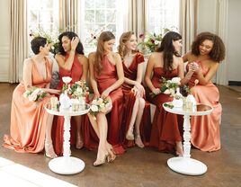 Group of bridemaids wearing beautiful dresses