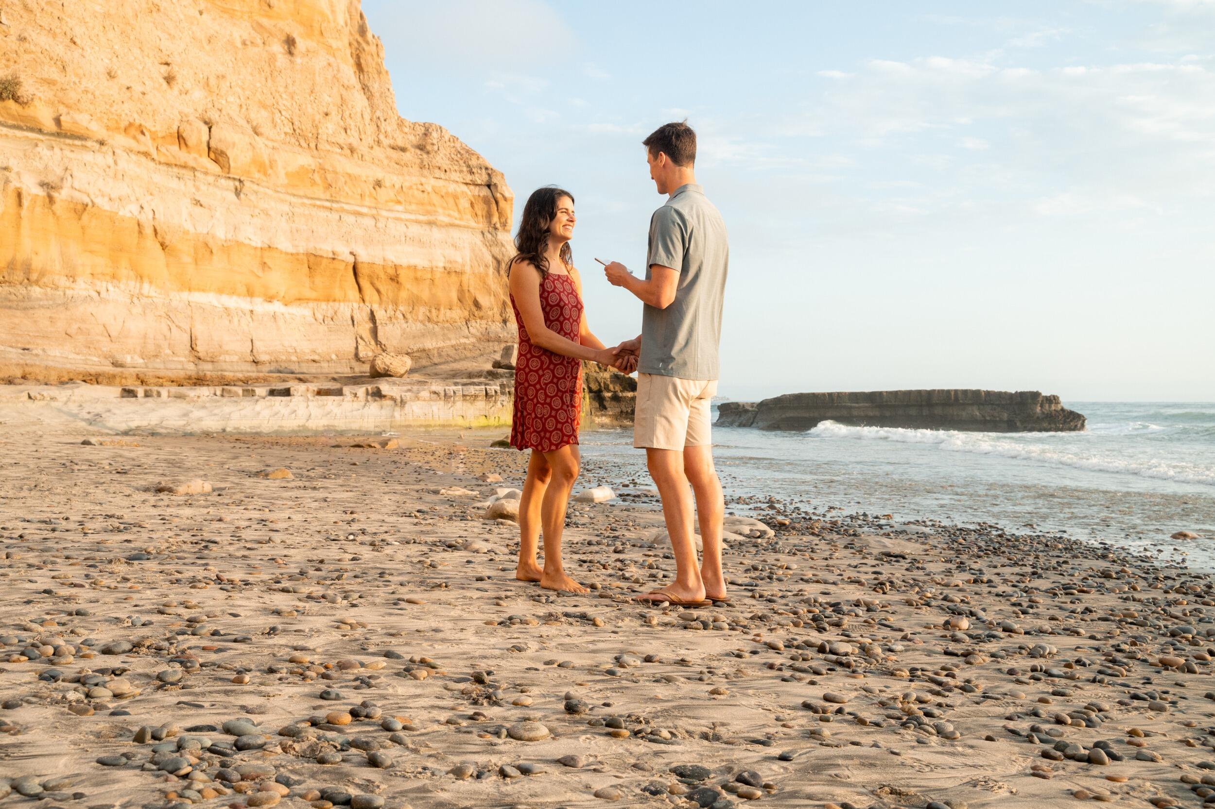 Sarah says yes. Peter asked Sarah to marry him at Flat Rock in Torrey Pines, a place that holds great significance in their lives. 