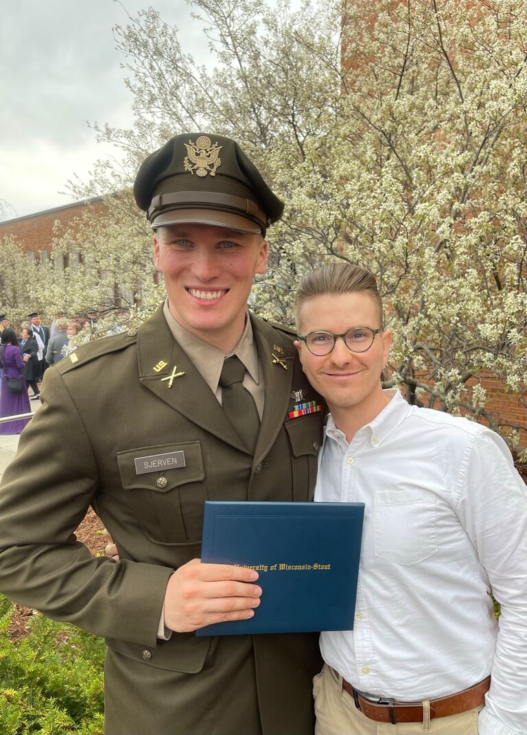 Matt Sjerven graduates from UW-Stout and Commissions as an Officer into the Colorado National Guard! (Matt Brouillard will graduate with his Masters May of 2024!)