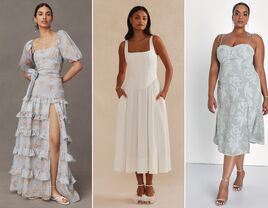 Three Bridgerton-themed bridal shower dresses