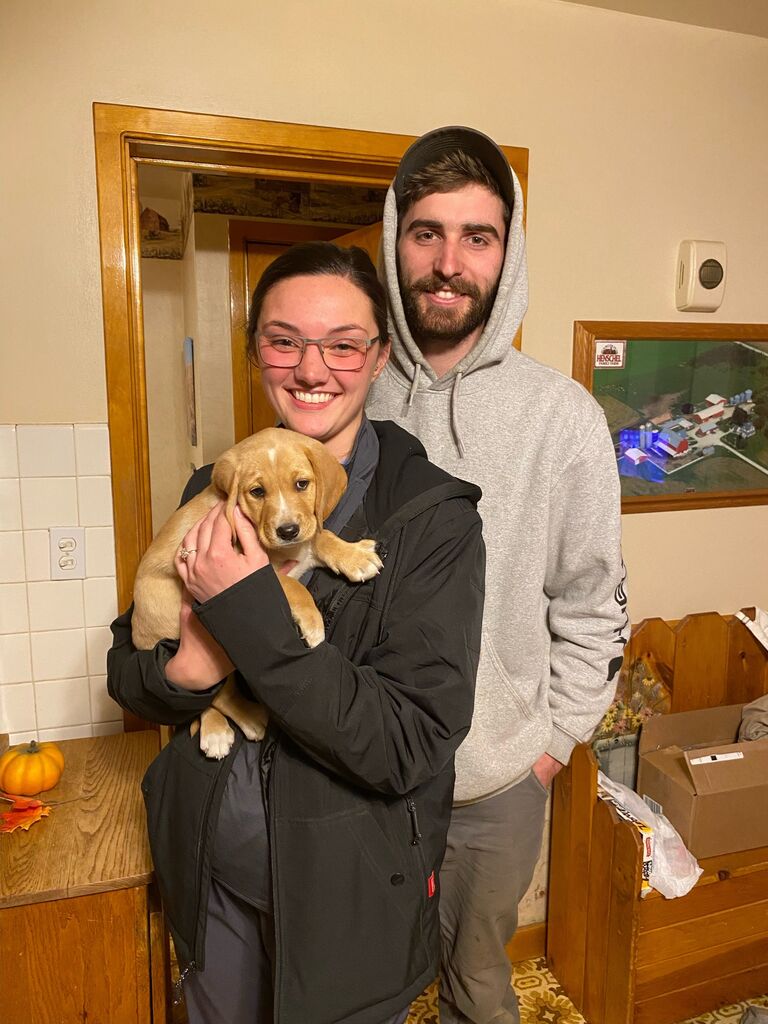 The day Kevin proposed with our new best friend, Hank