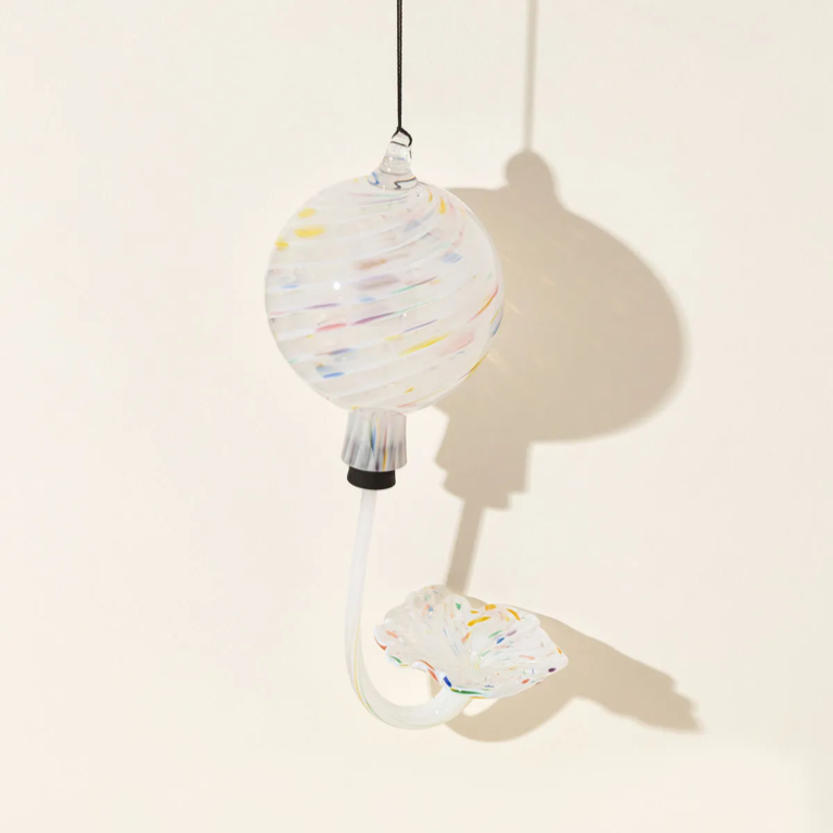 Handblown hummingbird feeder