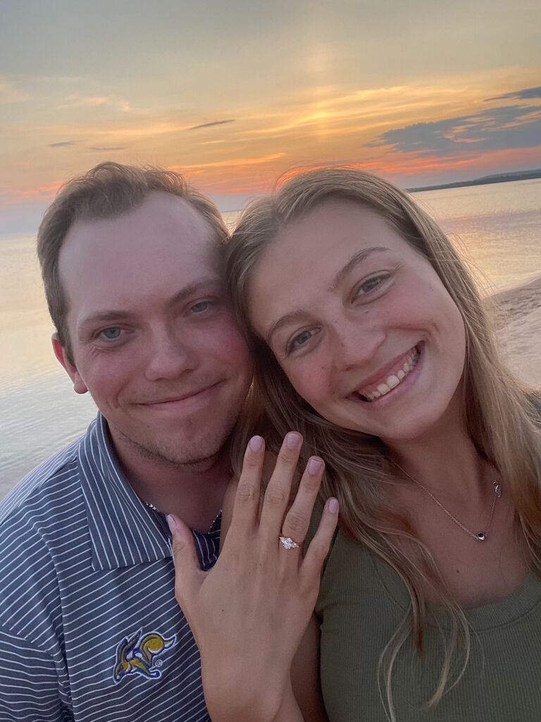 On a trip to the Upper Peninsula of Michigan to celebrate graduation (or so I thought), Brock proposed to me on Au Train Beach during a perfect sunset on the shores of Lake Superior. Such a special night and trip as a whole, beautiful scenery and fun exploring. The best week of celebrating us!