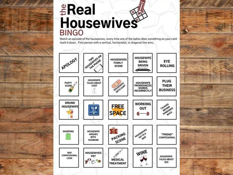 The Real Housewives bingo sheet