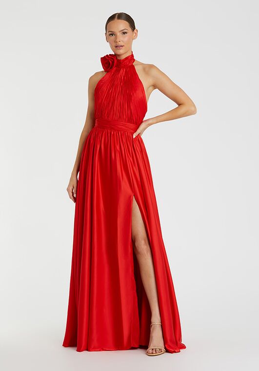 red halter neck bridesmaid dresses Isla Halterneck Maxi Slip Dress | Berry Red main image 1
