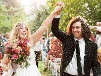 Oregon couple during wedding recessional