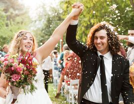 Oregon couple during wedding recessional