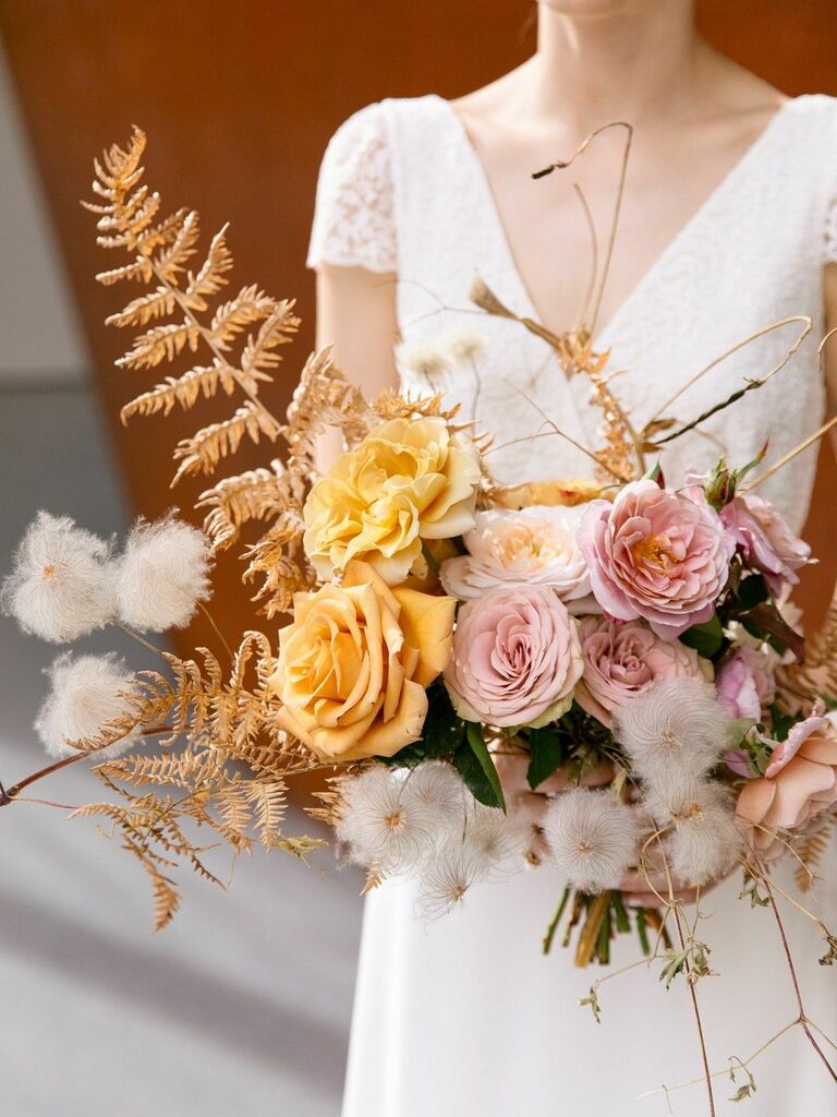 Autumn Orange & Blue Wrist Corsage - Dried Flowers Forever