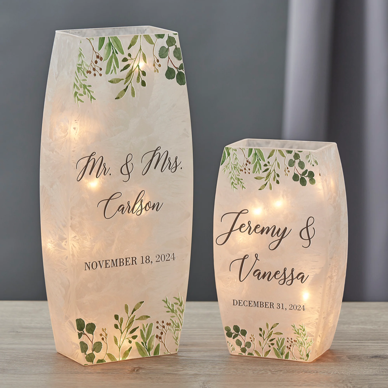 Personalized glass shelf light for your crystal wedding anniversary